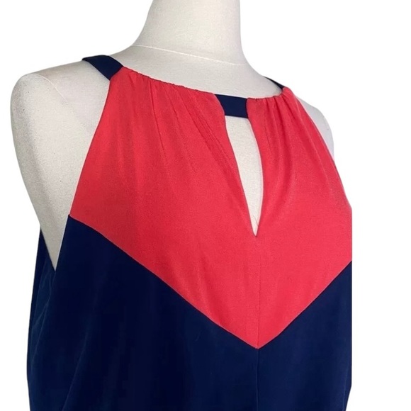 Vince Camuto Maxi Dress Halter Color block Women’s Sz 8 Navy Winter White Coral - Picture 3 of 8
